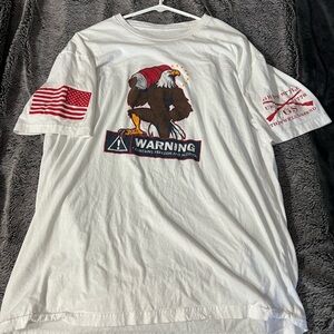 White Graphic T-Shirt with Eagle and Flag